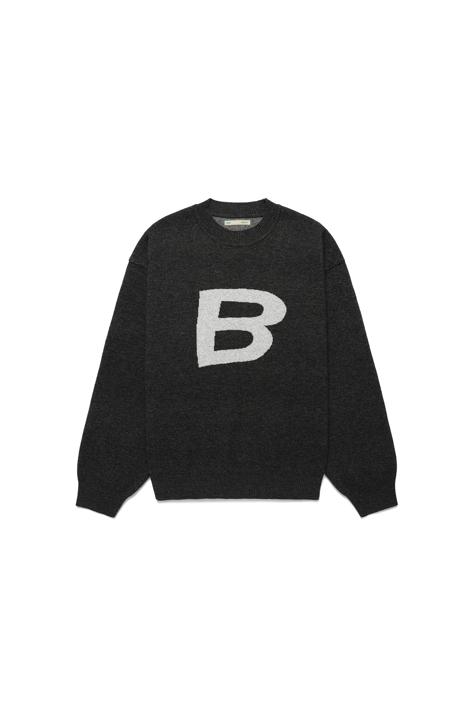 B LOGO KNIT PULLOVER - CHARCOAL