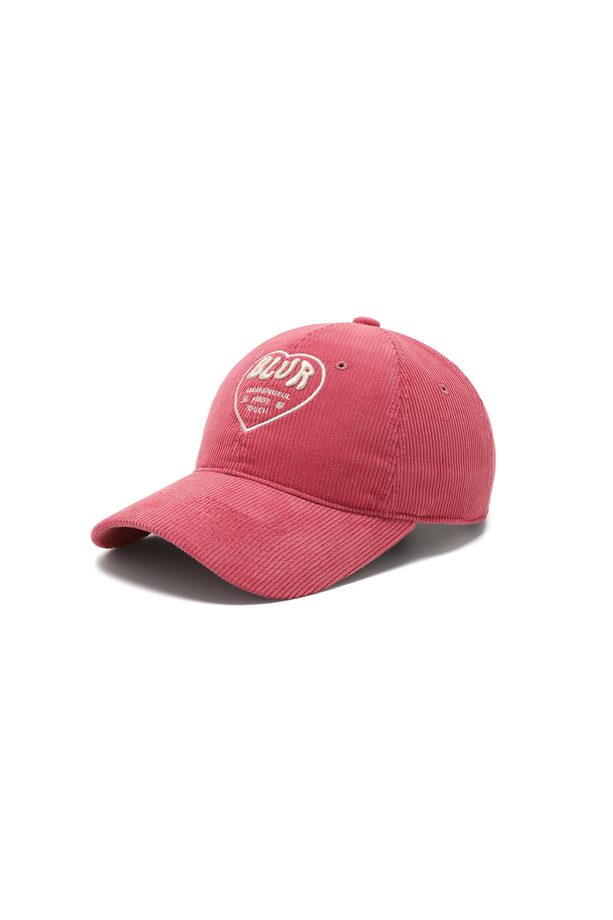 HEART EMBROIDERED CORDUROY CAP - PINK