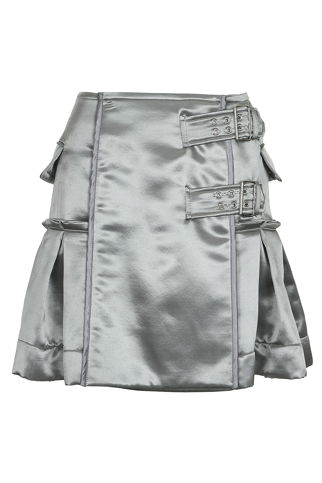 [SAMPLE SALE] Buckle detail Pleated Mini skirt_Silver