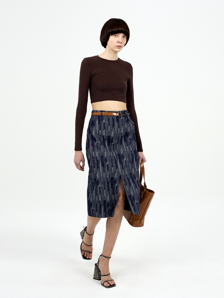 [70%SALE] Jacquard Slit Skirt (indigo)