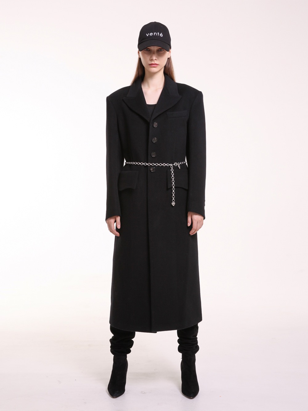 Wool-cashmere long coat in black