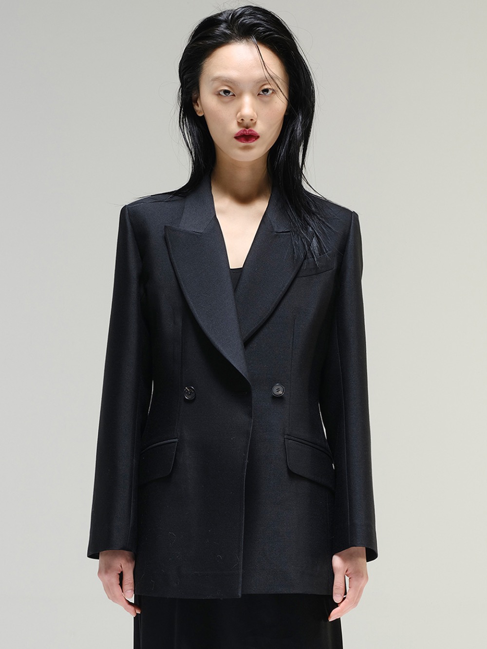 Wool-silk tuxedo jacket in black