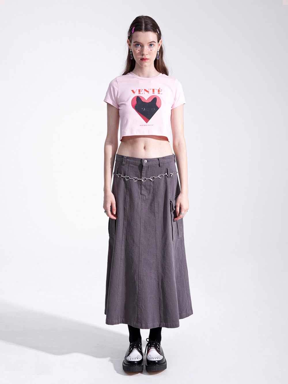 Long cargo denim skirt with pocket logo