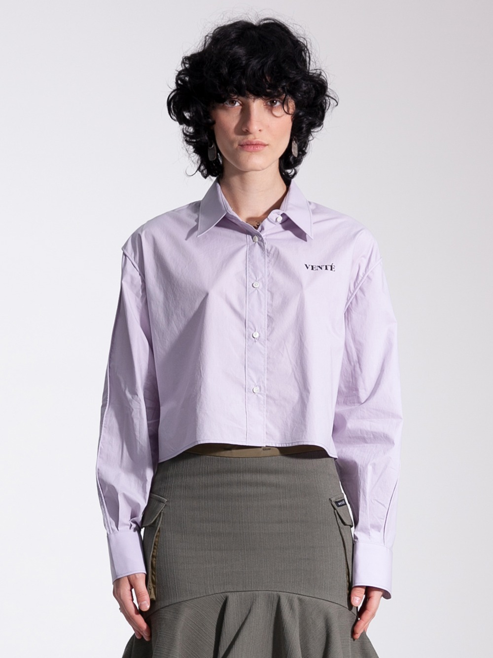 Cropped poplin pipping shirts in lilac