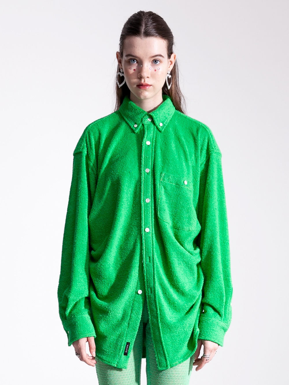 [SAMPLE SALE] Green terry side shirring overfit shirt -80%