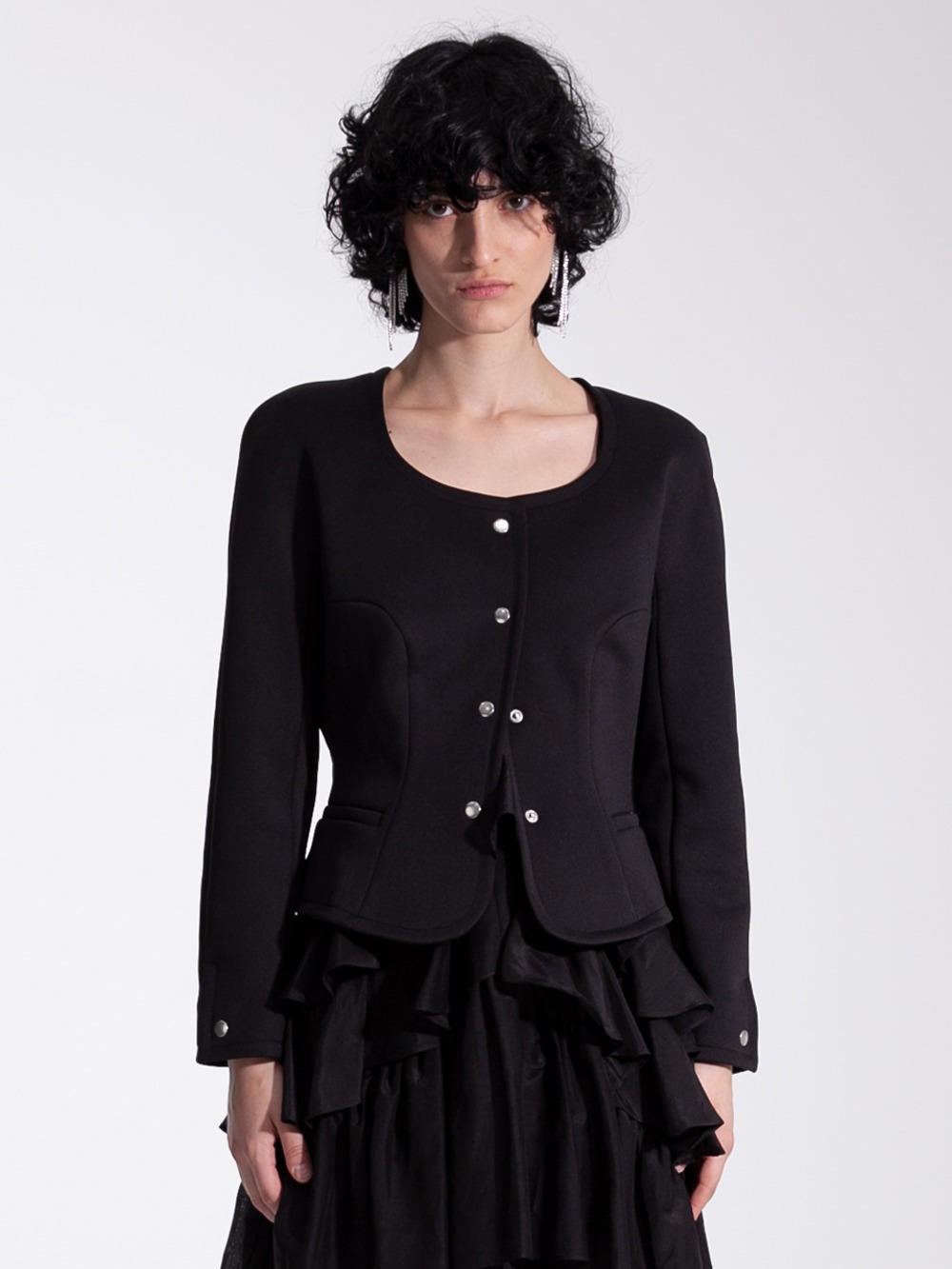 [SAMPLE SALE] Black raglan sleeves jacket with back silver lettering -80%