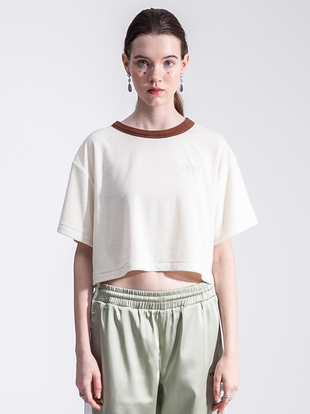 [SAMPLE SALE] Terry cropped t-shirt in color-block -70%