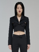 Cut-out cropped wool-twill jacket in black