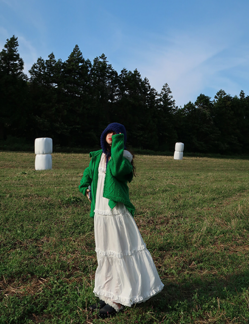 cable zip up cardigan in green