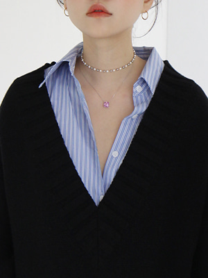 pearl choker&amp;pink silver necklace