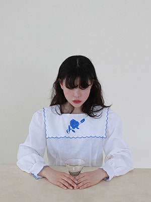 (freckle made♥)blue rose needlepoint blouse