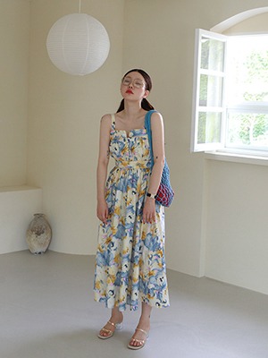 (freckle made♥)60s&#039; long dress(navy,yellow flower!)