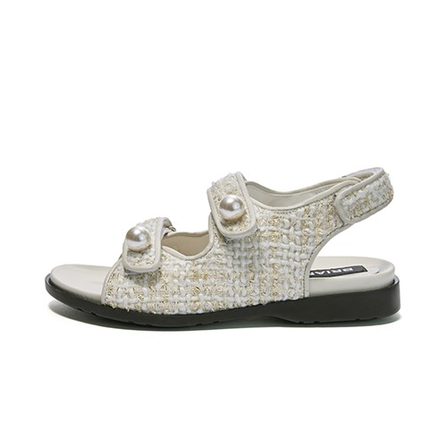 브리아나 Briana Tweed Velcro Sandals_Cream