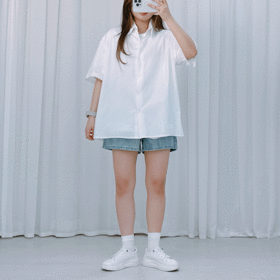 [시원여름소재] 코튼 오버핏 반팔 셔츠
