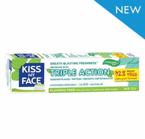 Kiss My Face-  FLUORIDE FREE Triple Action Gel- Cool Mint - 키스 마이 페이스 - 불소무첨가 트리플엑션 젤 치약 (쿨 민트) -127.6g