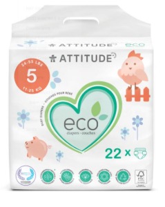 Attitude - Biodegradable Baby Diapers Size 5 22 units 아기 기저귀 사이즈 5/ 22개