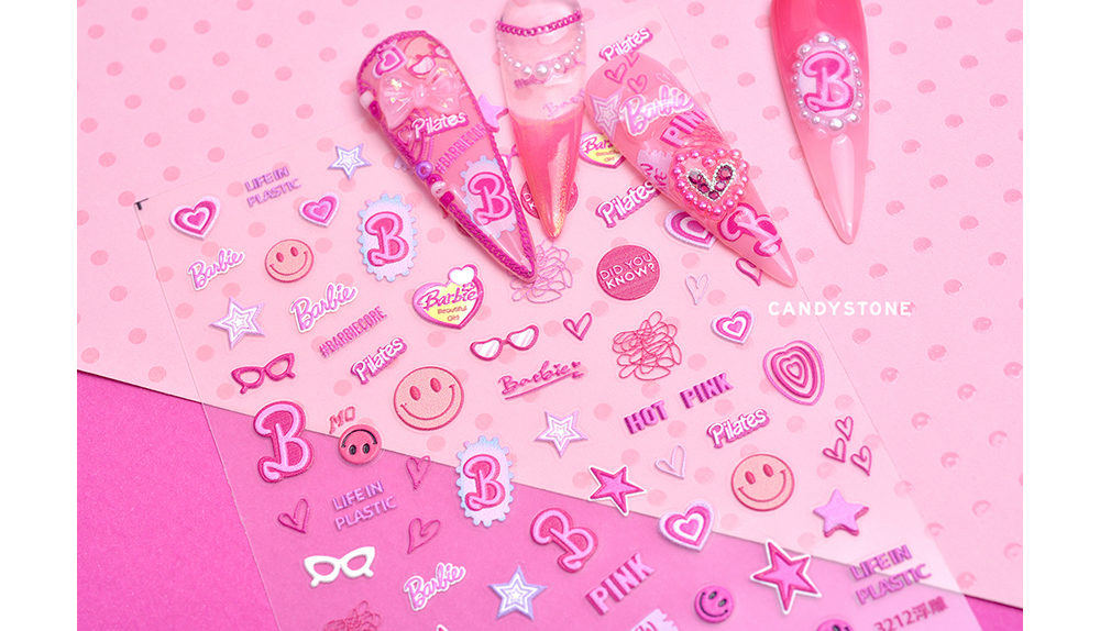 키치 네일아트, 바비 핫핑크 네일아트, 네일스티커, 핑크 젤네일, kitsch nail art, barbie hot pink nail art, nail sticker, pink gel nail, キッチネイルアート、バービーホットピンクネイルアート、ネイルステッカー、ピンクジェ