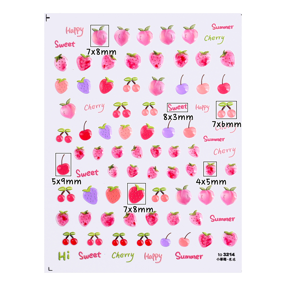 과일 네일 스티커, 네일아트 스티커, 귀여운 스윗 디저트, 발렌타인데이, 탕후루 네일아트, Fruit nail stickers, nail art stickers, cute sweet desserts, Valentine's Day, Tanghulu nail art, フル