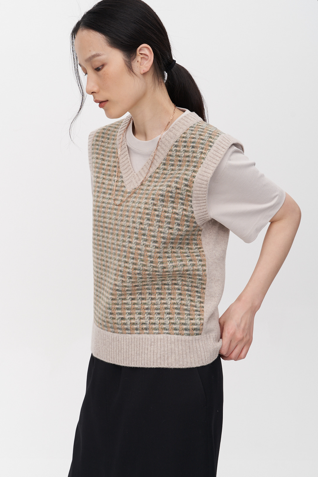 Tweed knit vest_beige
