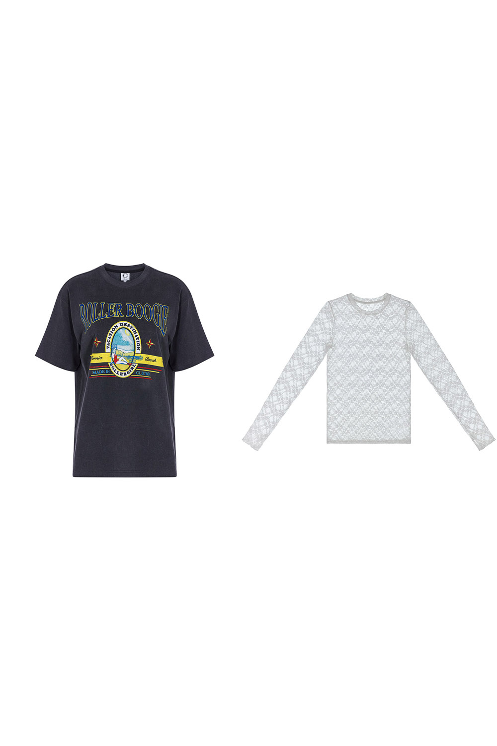 Cali T-shirts_grey+Misty lace Top_white