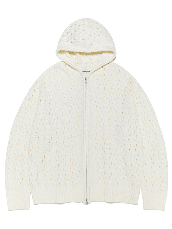 CABLE TWISTED HOODED ZIP UP [IVORY]