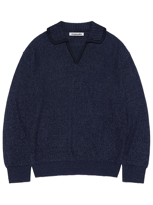 TWO TONE COLLAR KNIT [NAVY]
