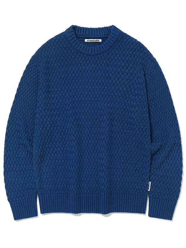 BASKET CABLE ROUND KNIT [BLUE]