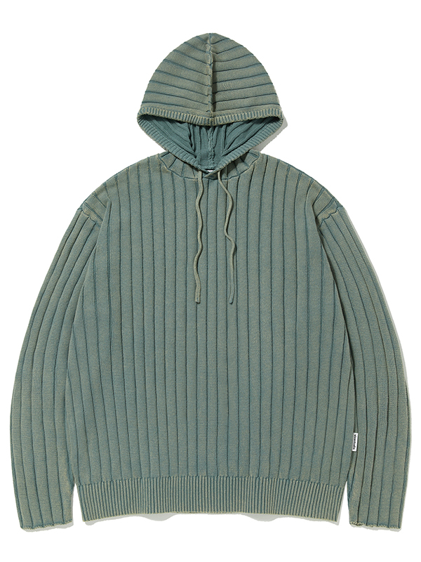 WASHED HOODED KNIT [BLUE GREEN]