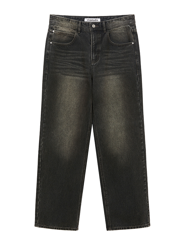 STRAIGHT DENIM PANTS [BLACK]