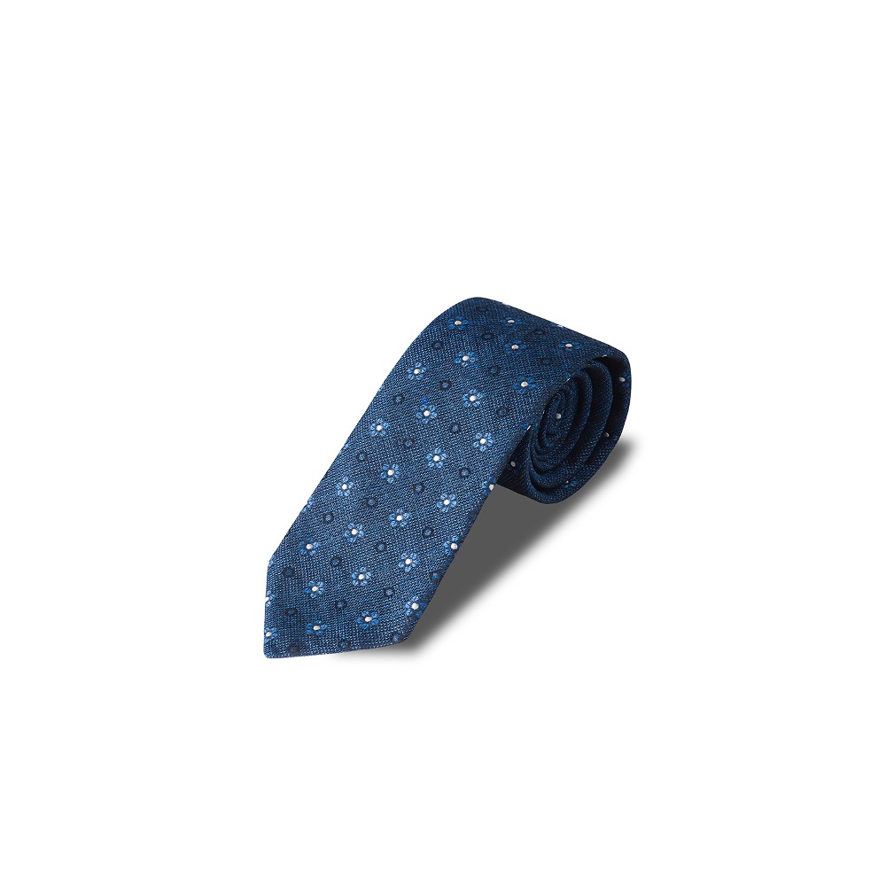 3Fold Fabric Lining Flower Tie (Blue)