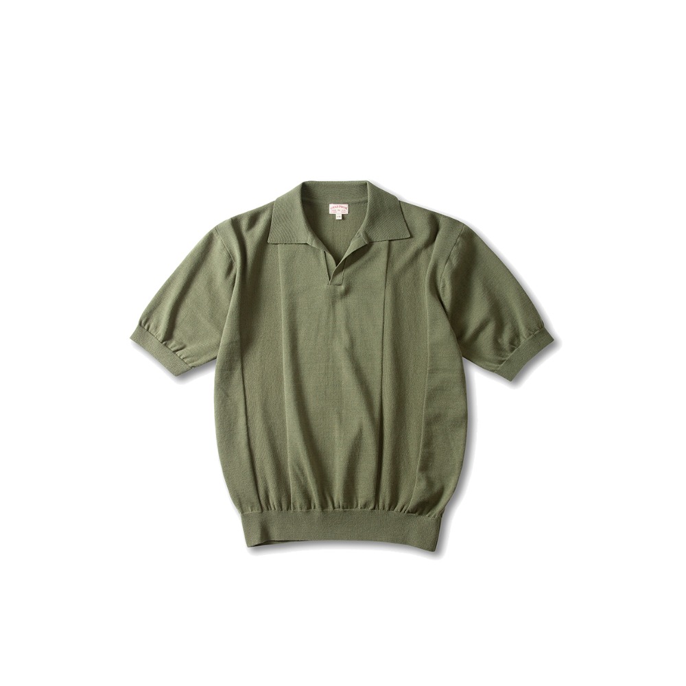Open Collar 1/2 Net Knit (Olive Green)