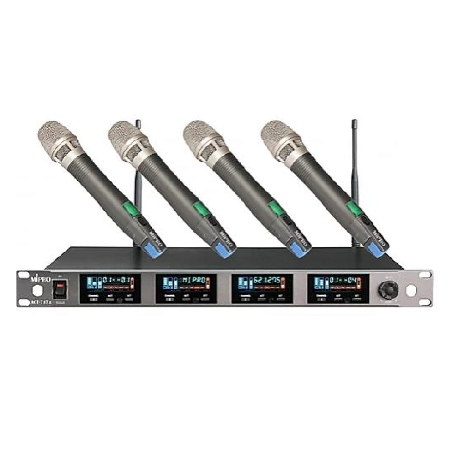 Quad Channel Diversity Receiver with 4 Handheld Transmitter Mics   ACT747B/72H*4 mipro