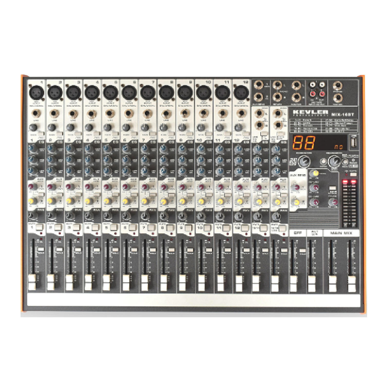 16 Channel 12 Mic / Line 2 AUX Mixer with 24 BIT 99 DSP with USB and Bluetooth   MIX16BT kevler
