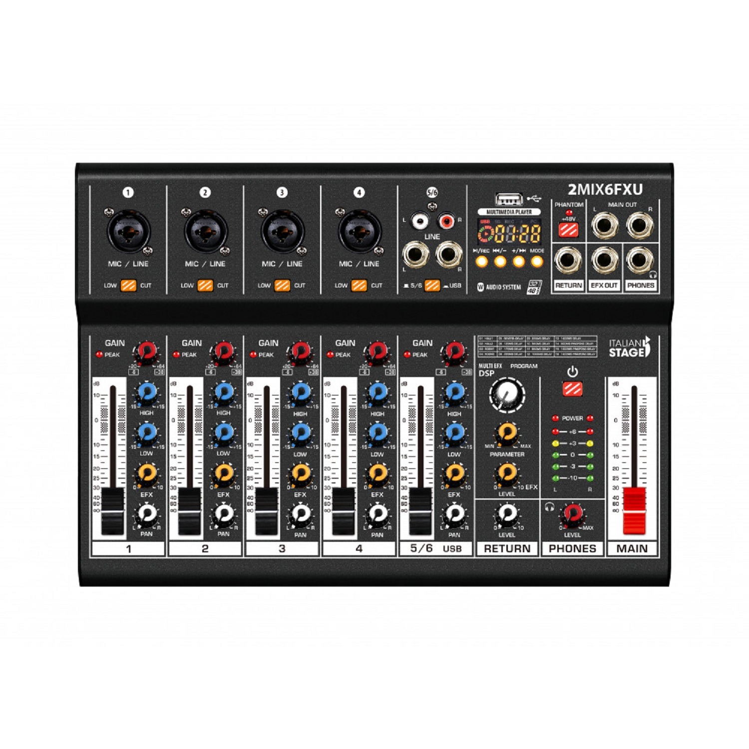 6 Channel Stereo Audio Mixer with DSP MultiFX Proel IS 2MIX6FXU