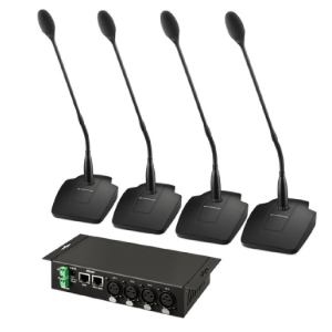 Remote Controllable via PoE 4 x Dante Preamp and Interface, 4 x Table Stand, 4 x Gooseneck Mic XLR 3 Pin   Dante Kit MEG 14 40 basic sennheiser