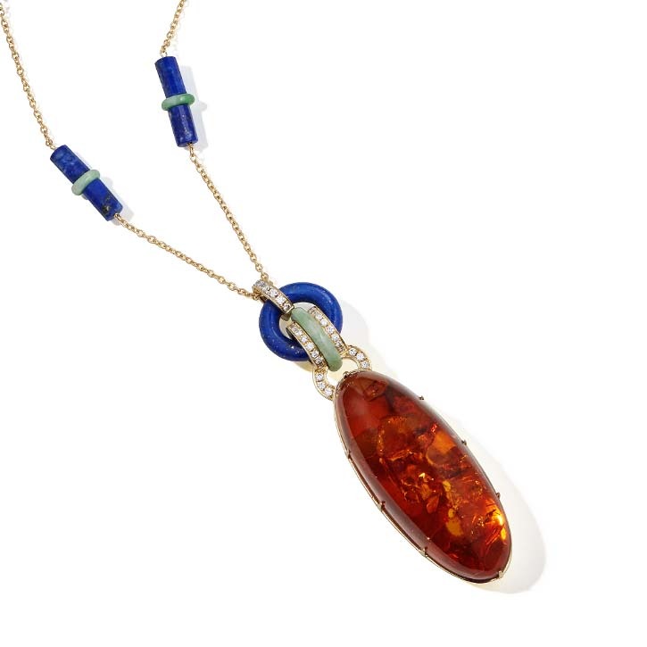 1925 LAPIS AMBER NECKLACE