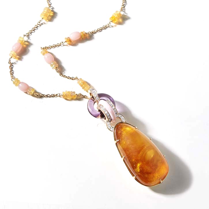 1925 PINK OPAL AMBER NECKLACE