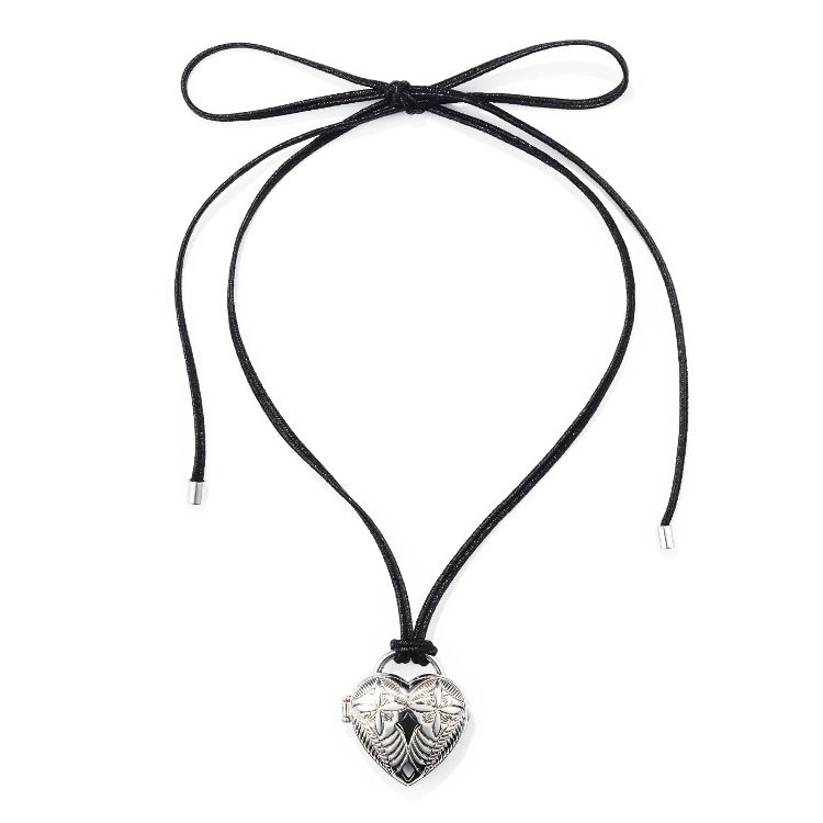 Amina Heart Locket Black String Necklace