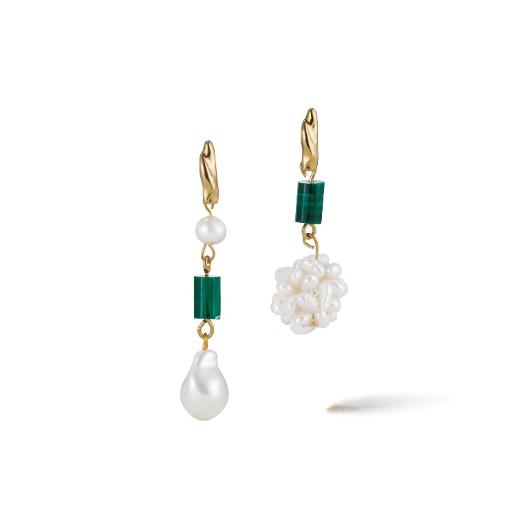 Mismatched Malachite Pearl Earrings