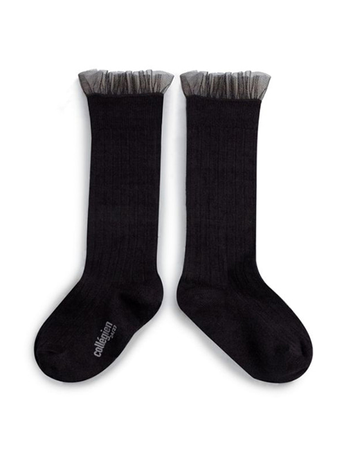 [COLLEGIEN] Tulle Frill Ribbed Knee-high Socks (N0.171)  [24/27,28/31]