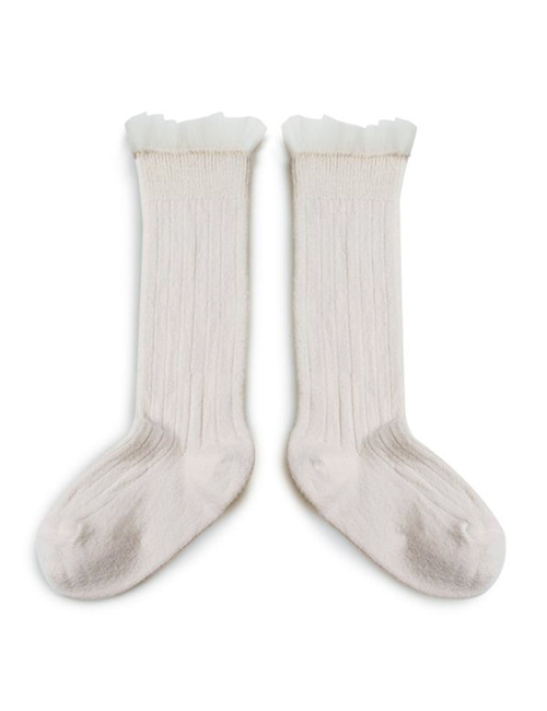 [COLLEGIEN] Tulle Frill Ribbed Knee-high Socks (N0.037)