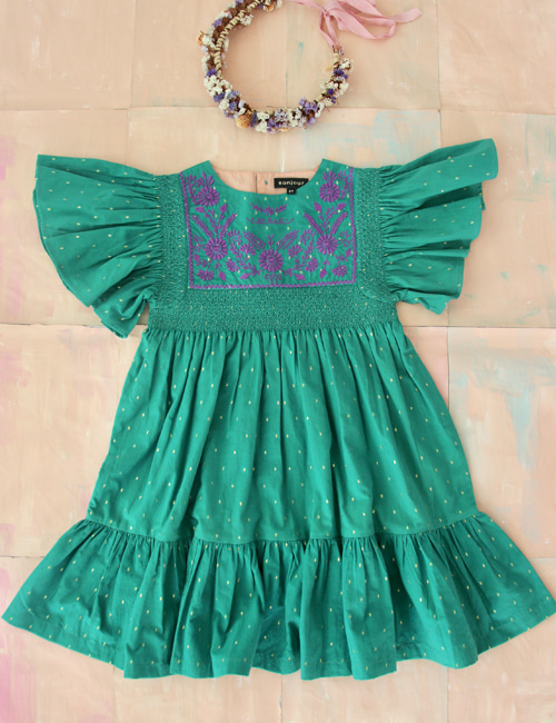 [BONJOUR DIARY] New Rosalie dress with new sleeves _ Green Gold dot Color