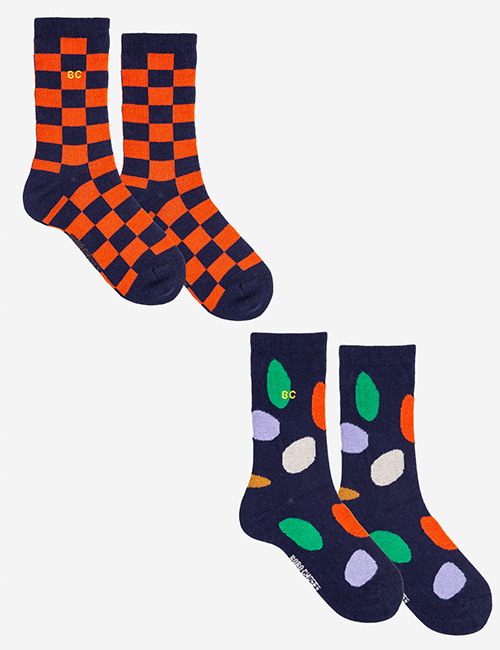 [BOBO CHOSES]Party Time and Checkerboard long socks pack [26-28,32-34]