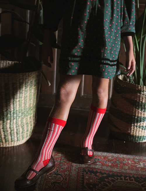 [BONJOUR DIARY]Red stripes socks[24/27, 32/35]