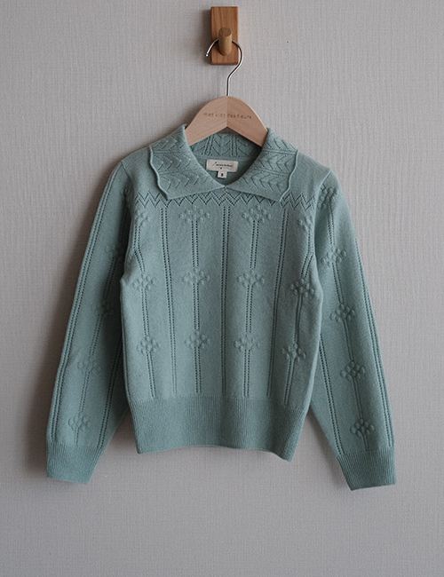 [MES KIDS DES FLEURS] Textured sweater _ Mint (70%Mercerized wool 30%Cashmere )[XS,S,M,L]