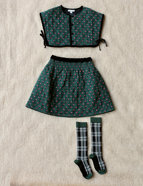 [BONJOUR DIARY]SET QUILTED TOP + QUILTED SKIRT Provencal print - pique fabric