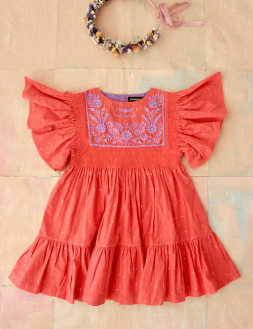 [BONJOUR DIARY] New Rosalie dress with new sleeves _ Red Gold dot Color