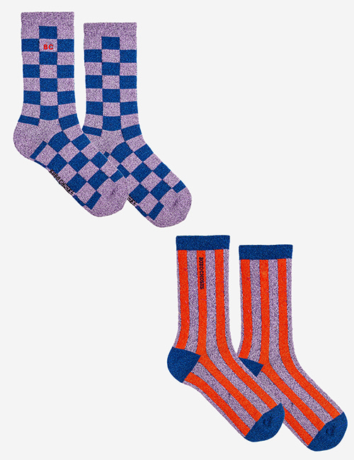 [BOBO CHOSES]Checkerboard and stripes long socks pack [23-25]