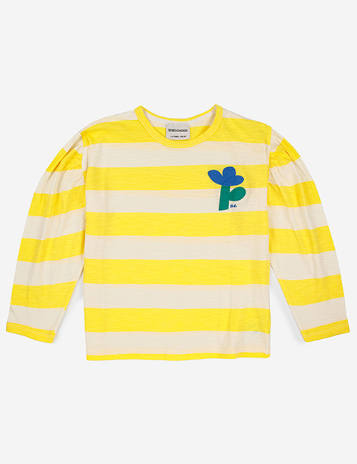 [BOBO CHOSES] Yellow Stripes long gathered sleeve T-shirt [4-5y, 6-7y, 10-11y, 12-13y]