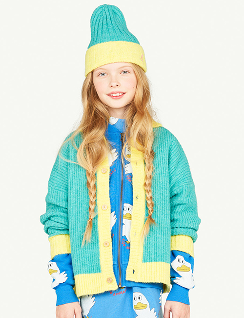 [The Animals Observatory]  BICOLOR TOUCAN KIDS CARDIGAN Turquoise [10Y]